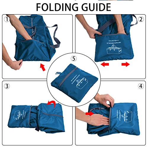 iFARADAY 2 Packs Foldable Duffel Bag 30" / 75L Lightweight with Water Rresistant for Travel - color: Blue-75L-2 Pack
