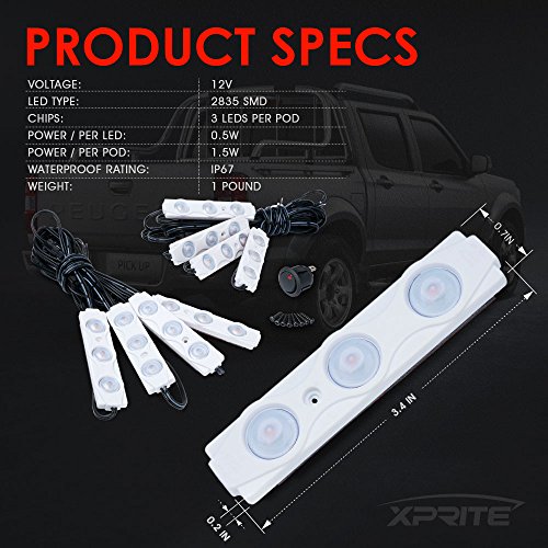Xprite Purple LED Truck Bed Light Kits with On/Off Switch, for Pickup Exterior Interior Neon Lights, Footwells, Running Boards, Cargo, Under Car, Tonneau Cover, Rail Rock Lighting - 8 PCs - color: Purple