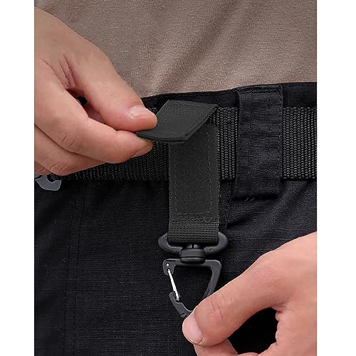 Azarxis Tactical Molle Key Ring Gear Clip Keychain Keeper Belt Hanging 360 Degrees Rotate Hook Holder - color: #03 Black - 4 Pack