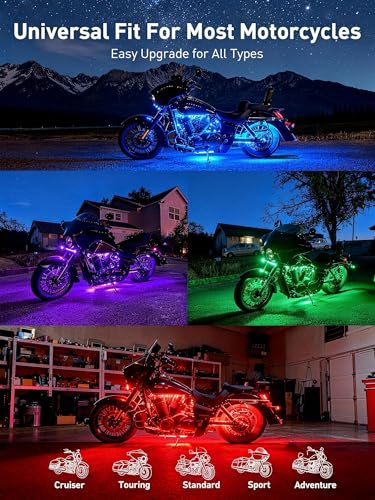 12PCS RGB Motorcycle LED Underglow Lights Kit with App Control Fits Harley Davidson Honda Kawasaki Suzuki - size: 12PCS