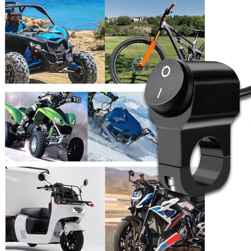 2PCS 7/8" Motorcycle Handlebar Switch 12V Aluminum Alloy Handlebar Switches Black Push Button ON Off with Crimp Connectors Hex Key Allen Wrench for ATV UTV Bike Scooters Headlight (22mm) - color: Black Push Button
