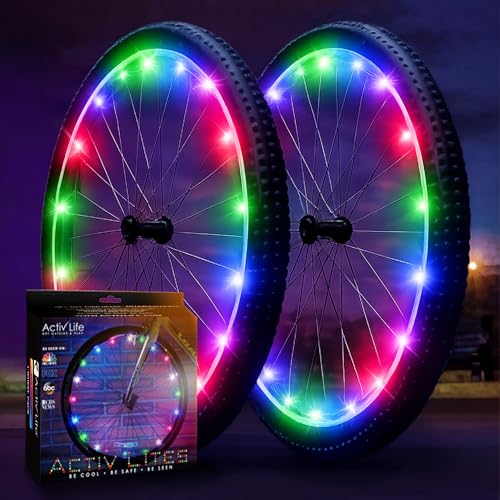 Activ Life 2-Tire Pack LED Bike Wheel Lights with Batteries Included, Get 100% Brighter and Visible from All Angles for Ultimate Safety and Style - color: Multicolor