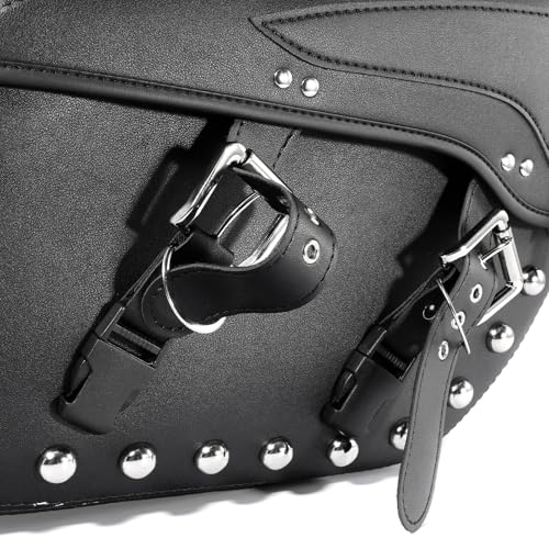 Pair of Motorcycle Saddlebags with Studded Rivet Design, 30L Large Capacity Water-Resistant PU Leather Bags, Quick-Release with Braided Straps