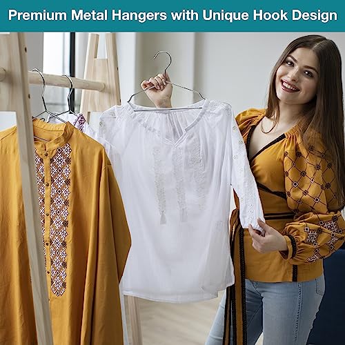 Heavy Duty Metal Hangers with Unique Hook Design Durable & Sturdy Coat Hangers 4mm Thick Withstands 25lbs Weight Smooth Powder Coated Finish Compact Shirt Hangers - 10 Pack Chrome - color: Chrome - 4mm Heavy Duty Hanger