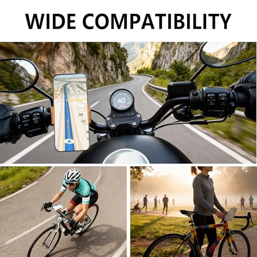 Bike Handlebar Mounts for 4.5-7.6 Phones (Gold) | 360 Degrees Rotate Aluminum Alloy Frame Half-Enclosure Design - color: Gold