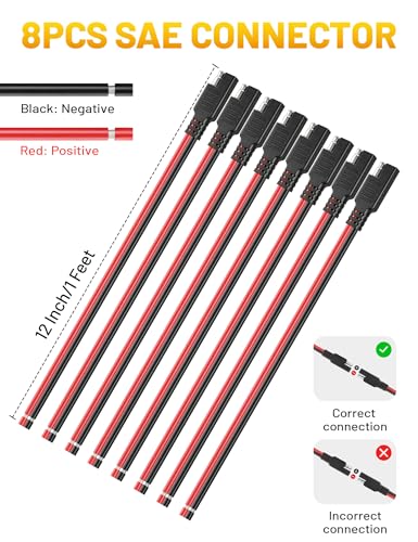 Oyviny 14AWG SAE Connector 8PCS 1 Feet, Heavy Duty 14 Gauge SAE Extension Cable 2-Pin Quick Disconnect Extension Adapter for Battery Tender Solar Panel Motorcycle Car RV - size: 8PCS
