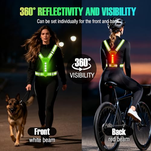 YOSKY 8 LED Running Reflective Gear Rechargeable Adjustable Running Lights Vest Safety Night Reflective Vest - color: Yellow