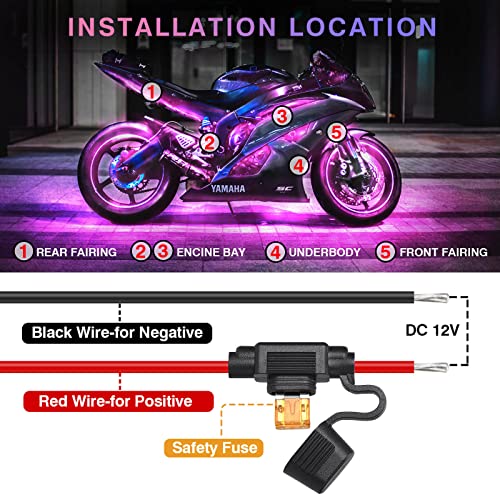 16PCS Motorcycle RGB LED Light Kits and 4pcs 47 inch 4-pin Extension Cords and 2pcs 2-Way Splitters