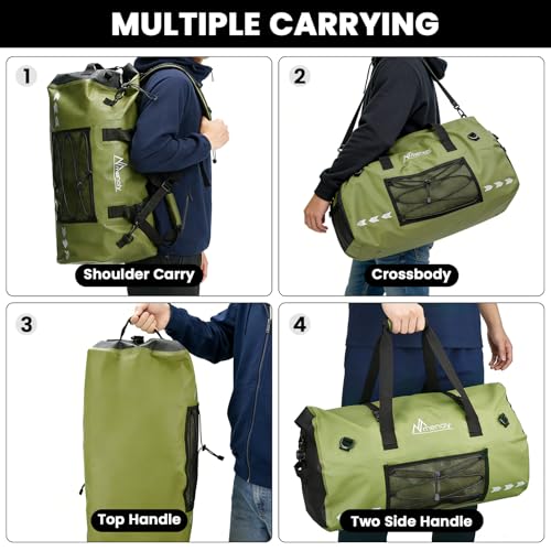 60L Waterproof Duffel Bag - Large Motorcycle Dry Bag Backpack, Roll Top Heavy Duty Travel Bag with Shoulder Straps for Riding, Kayaking, Camping & Travel