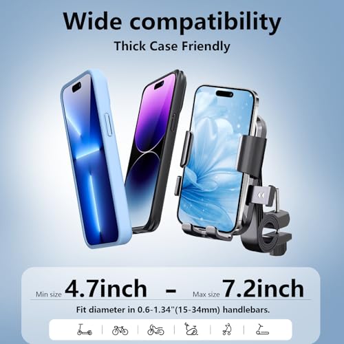 Bike Phone Mount Holder for Electric Scooter, Motorcycle & Ebike – Universal Handlebar Cell Phone Holder, Anti-Shake Design, Easy Install, Compatible with iPhone & Android