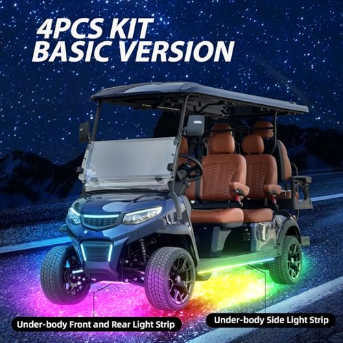 4PCS Golf Cart Underglow LED Light Strip Kit,12-80V,IP65 Waterproof Neon Accent Lighting Kits, Golf Cart Canopy Lights,Glow Neon Underbody Lighting with APP and Remote Control