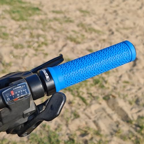 GPMTER Bike Handlebar Grips, Single Lock on Bicycle Handle Bar, for BMX, Mountain, MTB, Beach Cruiser, Scooter, Folding Bike, Soft Non-Slip-Rubber Hand Grip Comfortable Ergonomic - color: Blue