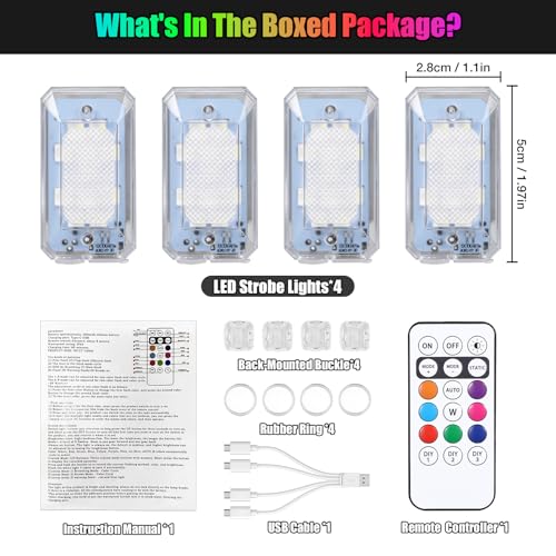2026 Upgraded 11LEDs Wireless LED Strobe Lights, Ultra Bright 8 Colors Aircraft Strobe Lights with Remote, IP65 Waterproof Anti-Collision Warning Light for Motorcycle Bike Car Drone RV - 4PCS