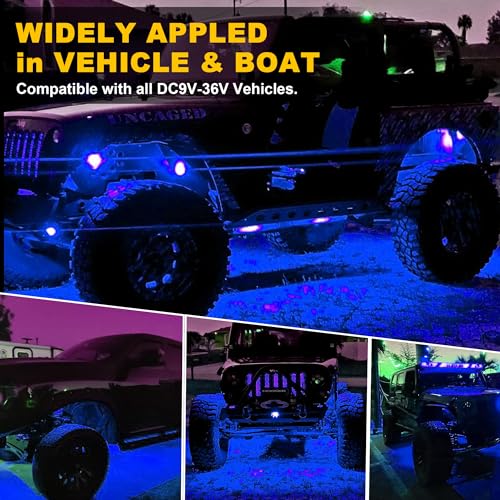 Nicoko 4Pods Pure Blue LED Rock Lights 72w high Power Rock Lights Neon Underglow Light for Car Trucks ATV UTV SUV Boat Underbody Glow Trail Rig Light IP68 Waterproof - size: Pure blue rock lights - 4 pack