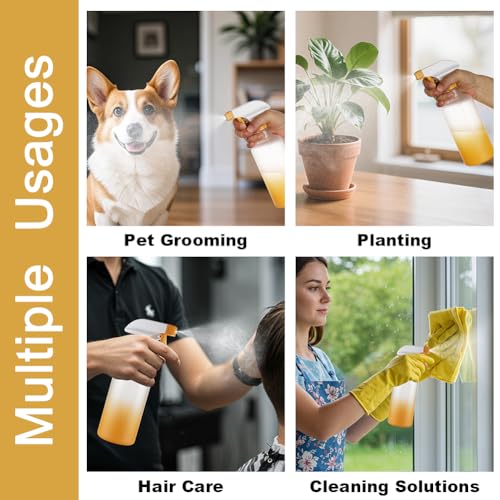 Plastic Spray Bottles 12oz 2 Pack Adjustable Mist/Stream Spraying Heavy Duty Square Water Spray Bottles for Hair, Cleaning Solutions, Plants,Essential Oils (Yellow) - color: Yellow