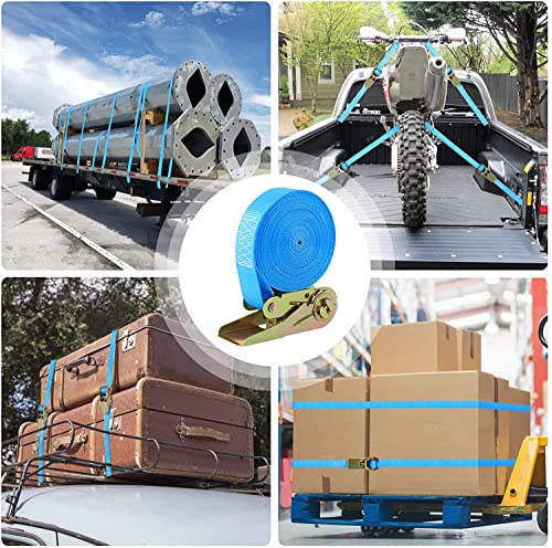 TLGREEN 10 Pcs 1" x 20' Ratchet Staps, Luggage Tie Down Straps, No Hook, Ratchet Strap Heavy Duty,1760 Break Strength Endless Ratchet Straps, Tie-Down Straps for Motorcycles, Trailer, Kayak, Blue - color: Blue