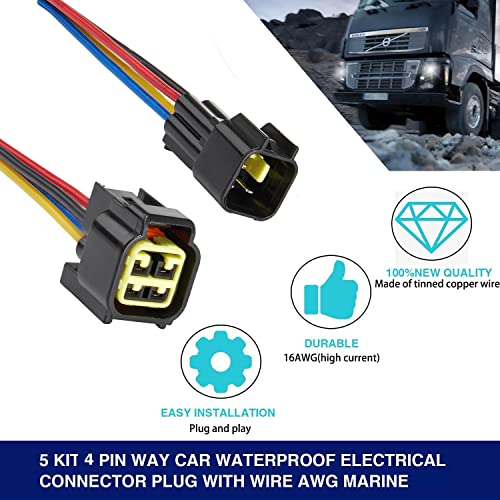 4 Pin Waterproof Connector,Waterproof Electrical Car Auto Wire Connector,16AWG Male Female Quick Disconnect Wire Connectors for Car Truck Motorcycle Marine Boat(5Pack) - size: 4pin way