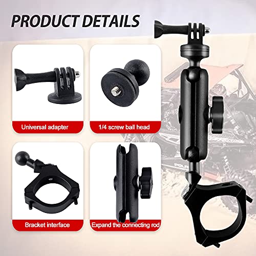 MAIKER Off Road UTV ATV Camera Mount, Compatible with GoPro, 1.75-2 inch Roll Bar, Aluminum Alloy, Easy Installation, Rotatable 360 Degree Ball Head, Black