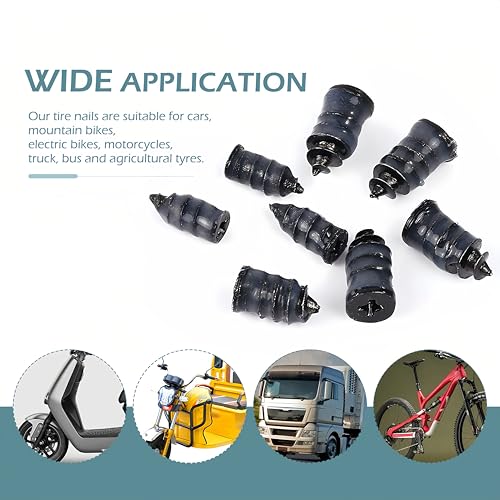 60 PCS Tire Repair Rubber Nail, Vacuum Tire Repair Kits Spiral Rubber Screws, Fast Self-Service Tool for Car, Truck, Motorcycle, Tractor Tire Puncture Repair (Black) - size: 60PCS