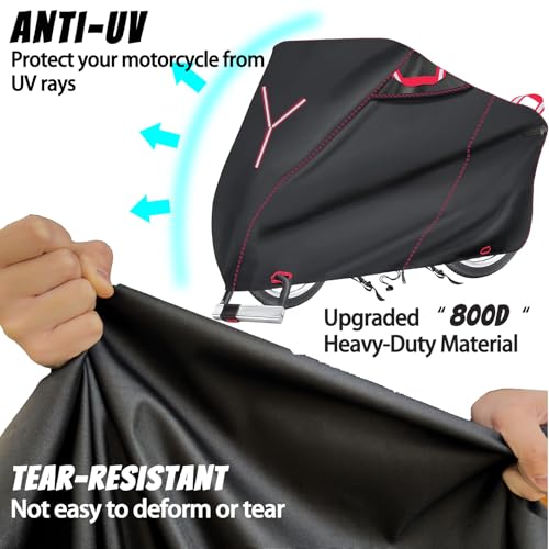 800D Motorcycle Cover 91 Inch - Outdoor Moped Cover with Lock Hole Universal Fit, Heavy Duty & All-Weather Waterproof Motor Cycle Protection Fit for Harley, Honda, Kawasaki, Fit Up to 91" Motorcycles - size: (XL) 91" x 37" x 49"