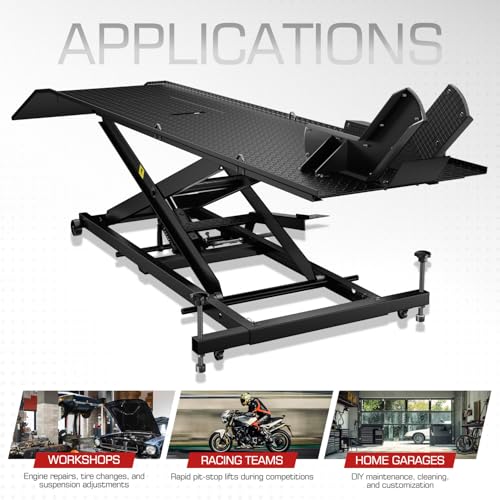 DNA Motoring Motorcycle Lift Table 1000lbs Capacity Motorcycle Support Stand L 86.2in x W 22in Motorcycle Lift Jack Lifting Range 7.2-30.3in Black TOOLS-00780 - style: Lift Table 1000lbs