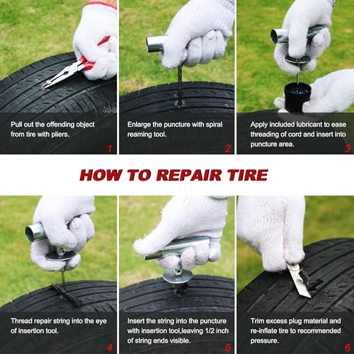 AWELCRAFT 35-Piece Heavy Duty Tire Plug Kit – Professional Flat Tire Repair for Car, Truck, Motorcycle, ATV, SUV – T-Handle Tools, Storage Case – Easy Puncture Repair, No Tire Removal Needed - size: 35 Piece Repair Kit