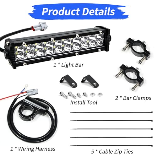 60W 4200LM Dirt Bike LED Light Bar, 12V Plug & Play Motorcycle Handlebar Light Kit for 7/8" CRF XR KX KLX TTR PW RM Pit Bike ATV UTV, Universal Front Auxiliary Driving Light