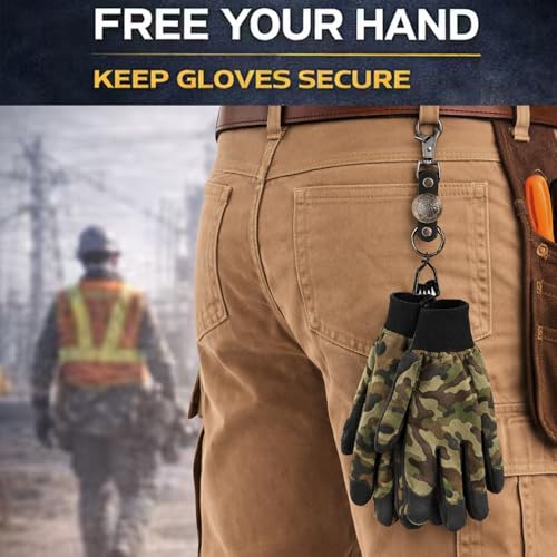 Heavy Duty Glove & Hat Clip with Carabiner, All-Metal Spring Clamp Work Glove Holder for Tool Belt, Harness, Backpack - style: Leather