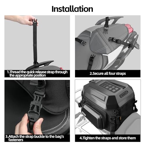 Rhinowalk Motorcycle Tail Bag (Carbon Black-Upgraded Version, 23-35 L) - color: Carbon Black-Upgraded Version, size: 23-35 L