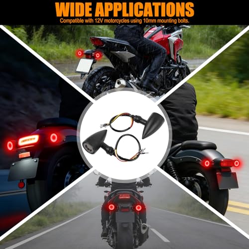 DREAMIZER Motorcycle Led Turn Signal Lights 2x, Bullet Blinker Motorcycle Rear Turn Signal Light Compatible with Harley Honda Yamaha Kawasaki (Black/Yellow Red Light) - color: B-Rear/Black shell + yellow-red light