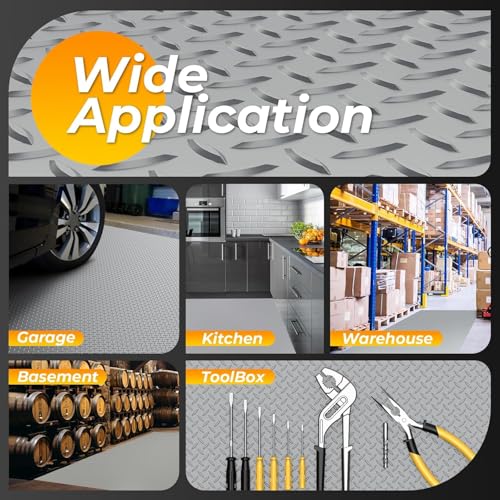 7.8 x 20 FT Garage Floor Mat for Under Car, 2.8mm Thick PVC Garage Flooring Roll, 156 SQFT Non-Slip Diamond Plate Surface, Waterproof & Wear Resistant for Mid-Size SUV, Sports Car