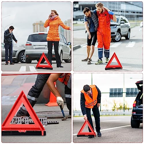 Kanayu 12 Pcs Warning Triangle Dot Approved Foldable Emergency Safety Triangles Reflective Road Safety Triangle with Carrying Case Heavy Base Roadside Warning Sign for Car Truck