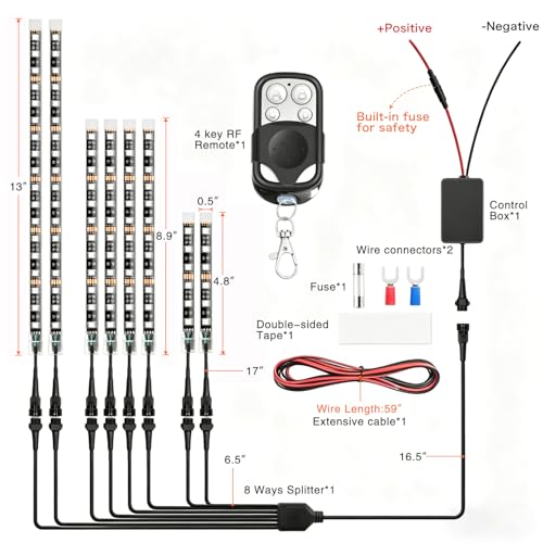 Nilight 8PCS Motorcycle RGB Led Light Kit Waterproof Multi-Color Atmosphere Lights Lamp with 4Key RF Wireless Remote for Harley Davidson Honda Kawasaki Suzuki, 2 Years Warranty (TL-42) - color: 8Pcs RGB LED Strip Lights