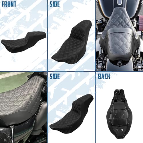 One-Piece Driver Passenger Seat Motorcycle 2-up Seat Fit for Harley Touring Electra Glide Road King Road Glide Street Glide 2009-2023 (Black Stitching) - color: Black Stitching Without Backrest