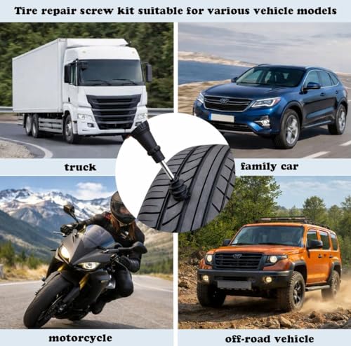 200pscrubber Nail tire Repair kit,tire Repair kit Rubber Nail, Easy Install Puncture Repair Screws,Applicable to Emergency Tire Fix for Cars, Motorcycles, SUVs, Trucks - color: 200PCS