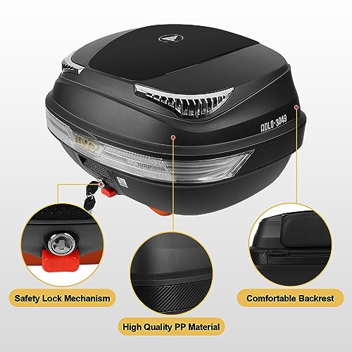 Universal Motorcycle Rear Top Box Tail Trunk Luggage Case,49 Litre Hard Case with Mounting Hardware, Black - size: 49L without LED