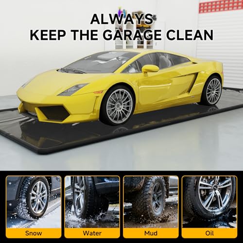 SUNYRISY 8'6" x 22' Containment Garage Floor Mat Under Car, Heavy Duty Waterproof Garage Carpet Floor Protection Non-Slip Parking Mat with Squeegee for Cars SUVs Trucks - size: 8'6" x 22'