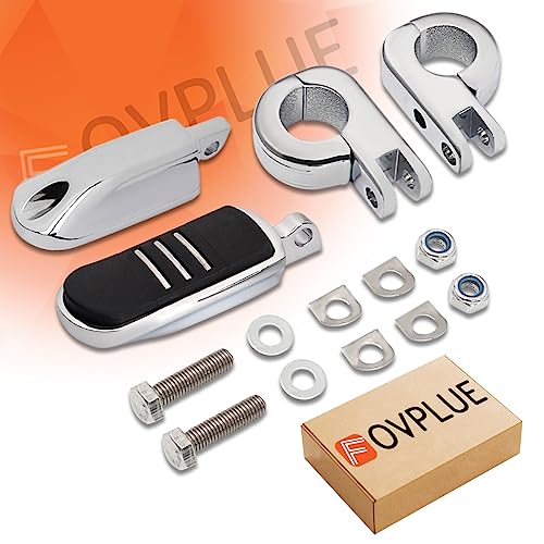 FOVPLUE 1.25" Highway Footpegs, Adjustable Footrest w/Mounting P-Clamps for Harley Touring Softail Dyna Sportster Honda Kawasaki Suzuki Yamaha Indian Victory with 1-1/4" Engine Guard/Tubing, Chrome#1 - color: Chrome