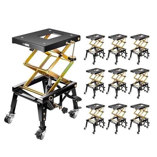 VIVOHOME 350 Lbs Heavy Duty Hydraulic Motorcycle Lift Jack, ATV Dirt Bike Foot Operated Scissor Stand Table with 4 Wheels and Removable Stopper, Black 10 Pack