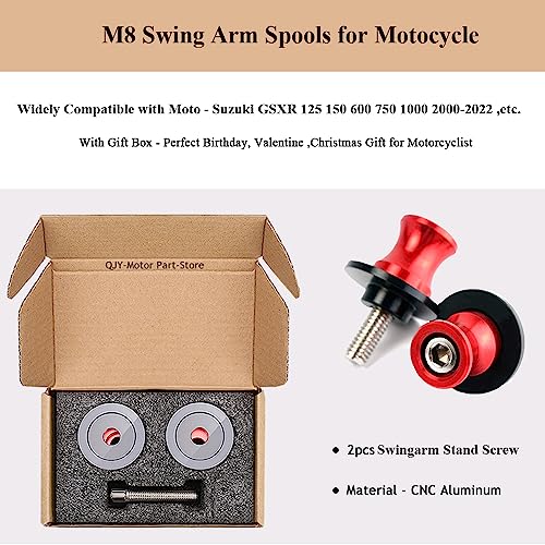 2pcs M8*1.5 Motorcycle Swing Arm Sliders Spools 8mm for Suzuki GSXR 600 750 1992-2024 GSX-R 1000 2001-2024 GSXS 600 750 1000 GSX-8R GSX-8S 2023-BRed - color: Spool - Red