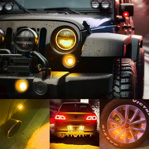 4Pcs 23mm DC 12V Black shell Eagle Eye Cob LED Car Fog DRL Daytime Running Light Backup Reverse Tail Rock Lights Headlights Signal Lamp Small bulb DIY use for car and motorcycle (Yellow) - color: Yellow