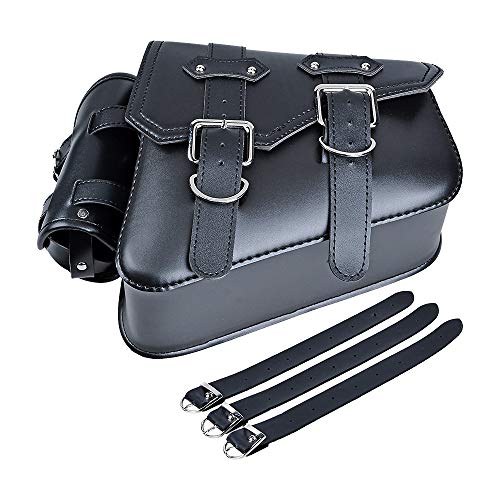 1 Pair PU Leather Solo Saddlebag Swing Arm Left Right Side Pannier Storage Compatible with Harley Sportster XL883 XL1200 (Black) - size: Left & Right with Side Storage