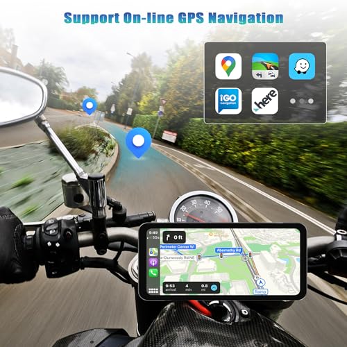 Motorcycle Screen Head Unit, 6.3" Motorbike Smart HD Display Navigator with Wireless CarPlay Android Auto IP67 Waterproof Bluetooth Voice Assistant Auto Light Sensing OTA Updates Mounting Kits