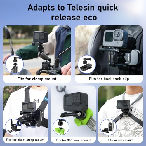 TELESIN S2 Quick Release Clamp Mount, Bike Motorcycle Handlebar Roll Bar Tube Clip Holder Attach Accessories for GoPro 13 12 11 10 9 8 Insta360 X5 X4 X3 GO3 Ace Pro 2 DJI Action 3 4 5 Pro Pocket 3 - color: Metal Single Ball+Quick Release