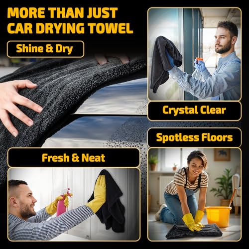 SMINDER 2-Pack 1200 GSM Car Drying Towels – Microfiber Towels for Cars (36" x 24"), Ultra-Absorbent, Streak-Free, Scratch-Free, No Water Spots, Double-Twist Pile & Edgeless Design - color: Gray