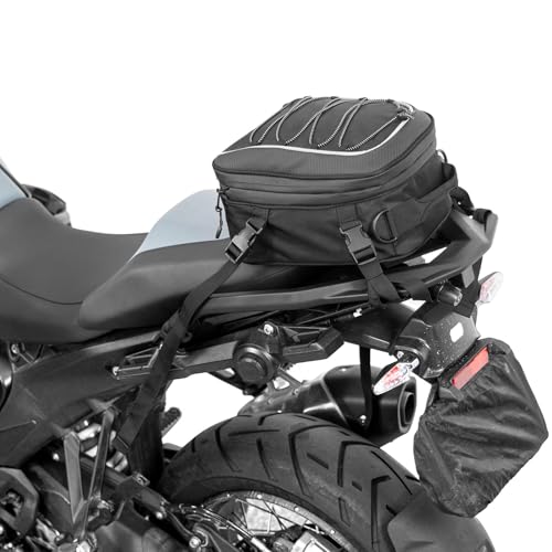 KEMIMOTO Motorcycle Tail Bag, Dual Use Motorcycle Rear Seat Bag with Waterproof Rain Cover, 7-14L Expandable Motorbike Small Bag Luggage Storage Backpack with 6 straps & 1 shoulder strap - size: 7L-14L