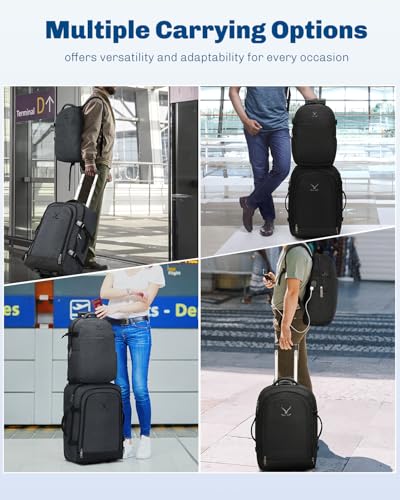 Hynes Eagle 2 in 1 Travel Backpack 22 inches Carry on Luggage 63L Rolling Backpack for Men Women with Packing Cubes 3PCS Set - color: Black