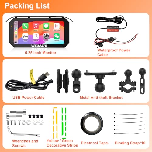 6.25" Motorcycle CarPlay Screen, Android Auto, Motorcycle GPS Navigation System, HD IPS Touchscreen Display, Bluetooth, Voice Control, IP67 Waterproof, Universal Metal Mount for Motorcycles - size: 6.25inch+Mout