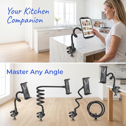 Phone & Tablet Holder for 5-13 Inch Screens, Aluminum Alloy Nylon Adjustable 360° Rotatable Mount, Motorcycle Handlebar Car Dashboard Stand