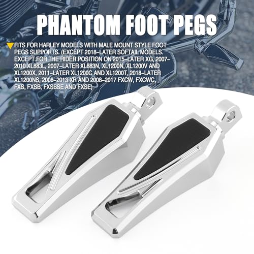 Motorcycle Foot Pegs Phantom Pegs Male Mount Footrest for Harley Dyna Fat Bob Low Rider Touring Road Glide Road King Street Glide Electra Glide Sportster XL 883 Softail Breakout Universal (Chrome) - color: Chrome